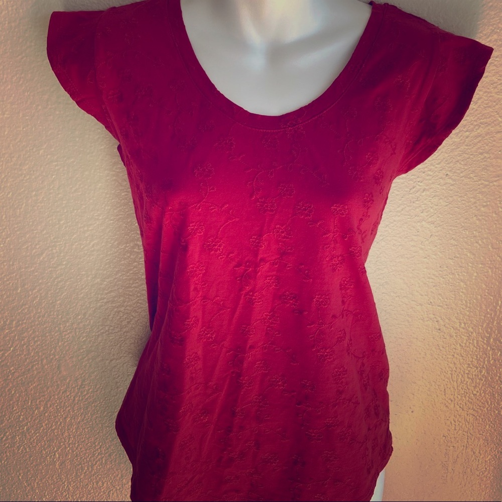 LOFT Red Short Sleeve Scoop Neck Tee